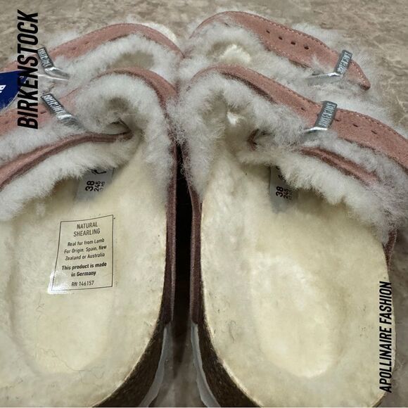 BIRKENSTOCK ARIZONA SHEARLING SANDALS NWT IN PINK CLAY VARIOUS SIZES - Picture 3 of 5